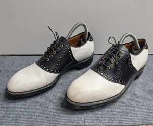 Bostonian Golf Shoes Mens 7 B Saddle Leather Footsaver Vintage Metal Spike Retro
